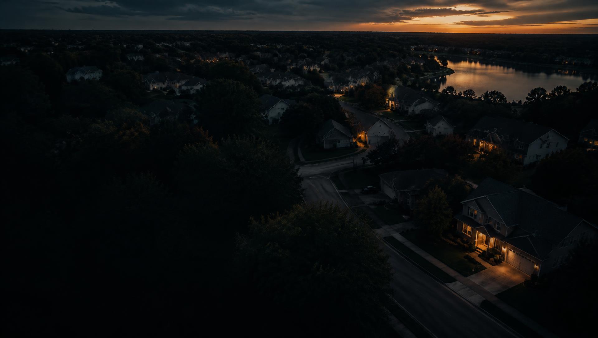 A quiet suburban home exterior at dusk with warm light in the windows